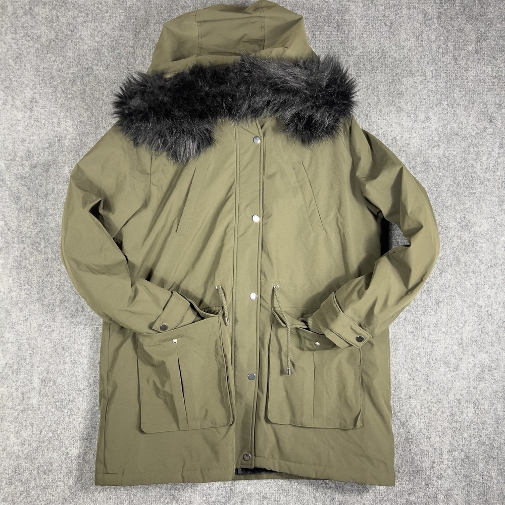 NWT Royal Matrix Olive Green Faux Fur Lined Parka Coat Hooded Winter‎